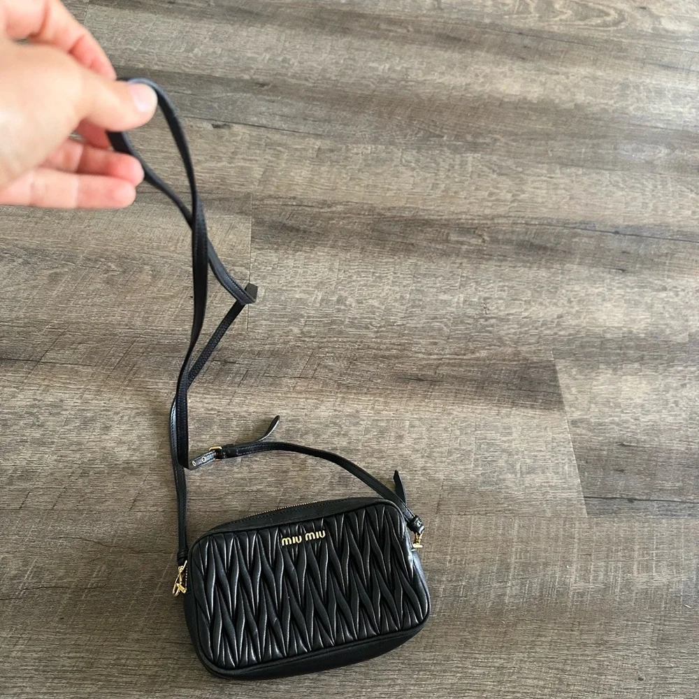 Miu Miu Black Matelassé Leather Crossbody Bag Gold Hardware